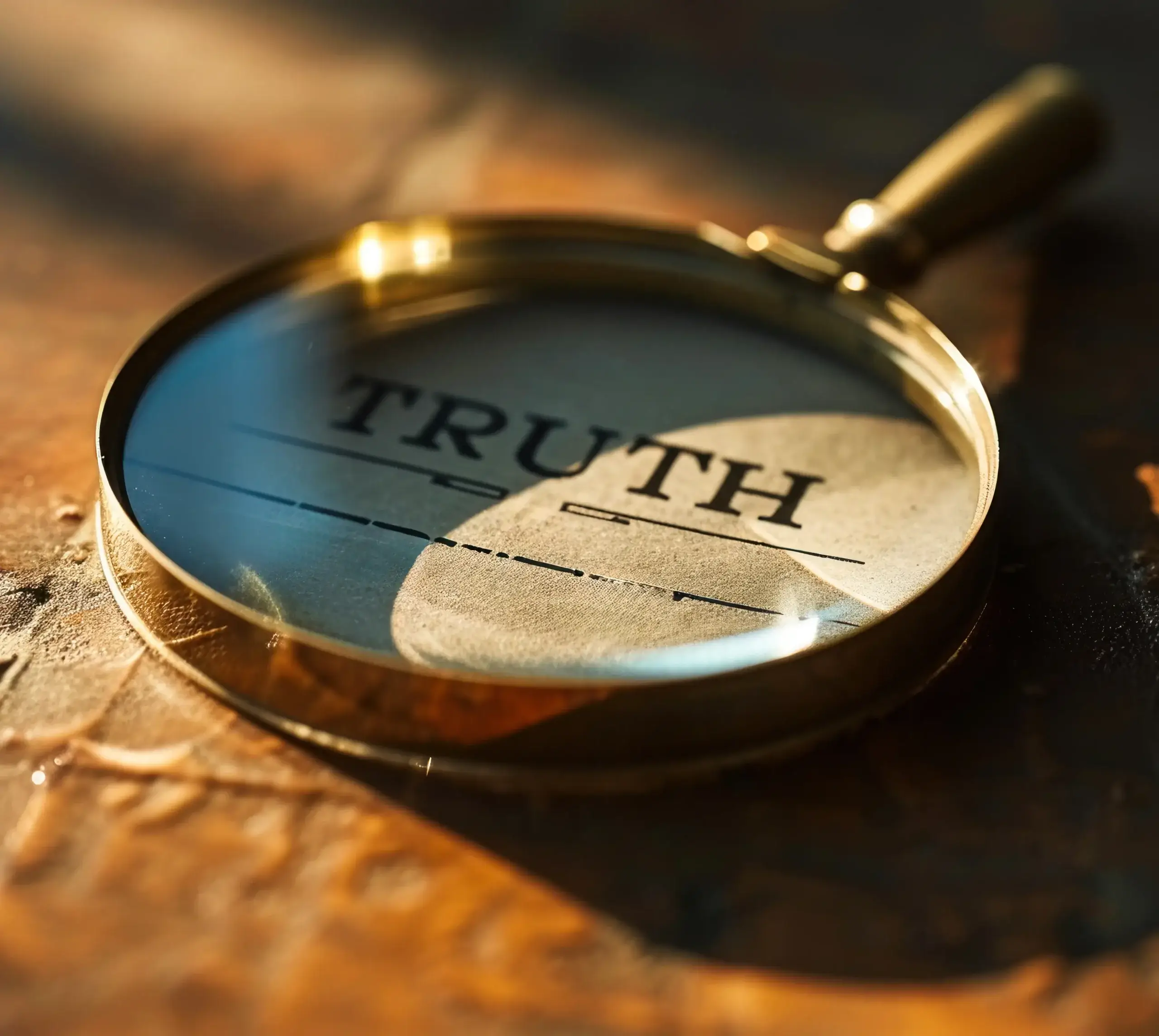 a magnifying glass laying over the text "TRUTH"